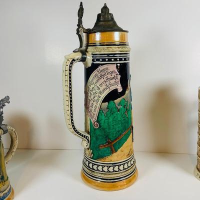 LOT 20: Collection of Beer Steins Including Berlin Wall Stein with a Piece of the Wall on The Lid