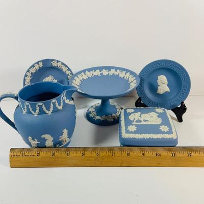 LOT 27: Collection of Wedgwood China Pieces Including Compote, Pitcher, Trinket Box and More