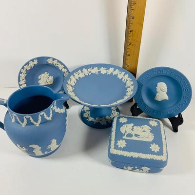 LOT 27: Collection of Wedgwood China Pieces Including Compote, Pitcher, Trinket Box and More