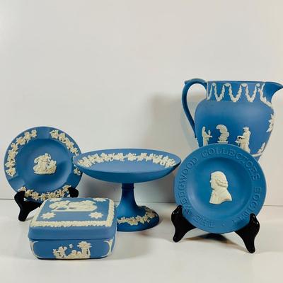 LOT 27: Collection of Wedgwood China Pieces Including Compote, Pitcher, Trinket Box and More
