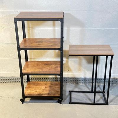 LOT 55: Rolling Shelf Unit and Side Table