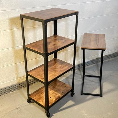 LOT 55: Rolling Shelf Unit and Side Table