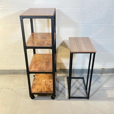 LOT 55: Rolling Shelf Unit and Side Table