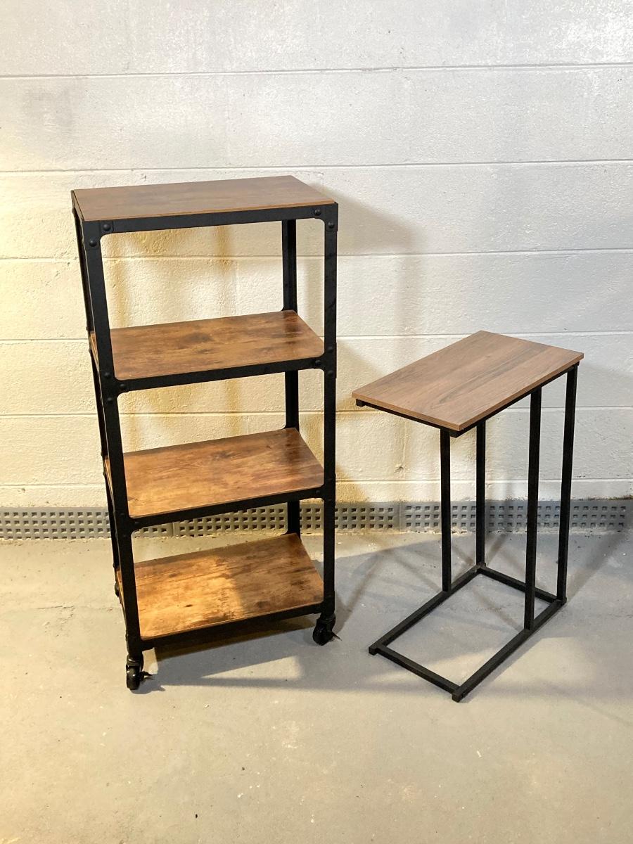 LOT 55: Rolling Shelf Unit and Side Table | EstateSales.org