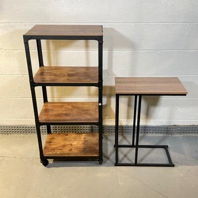 LOT 55: Rolling Shelf Unit and Side Table