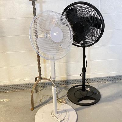 LOT 57: Twisted Corkscrew Metal Lamp and Pair of Stand Fans