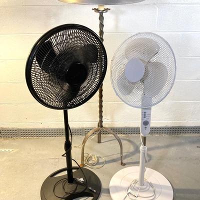 LOT 57: Twisted Corkscrew Metal Lamp and Pair of Stand Fans