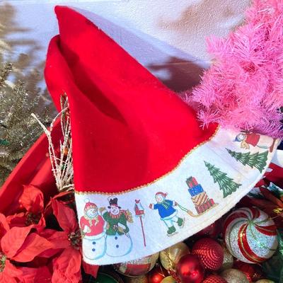 LOT 59: Colorful Christmas Trees and Tote filled with Decorations