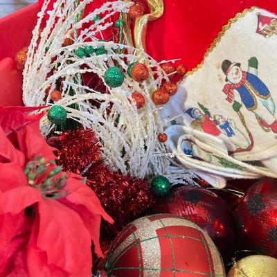 LOT 59: Colorful Christmas Trees and Tote filled with Decorations