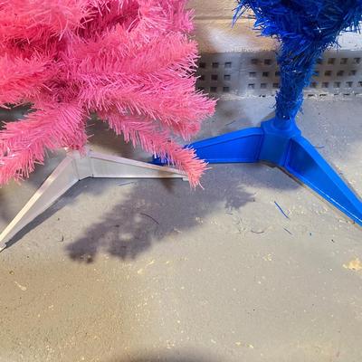 LOT 59: Colorful Christmas Trees and Tote filled with Decorations