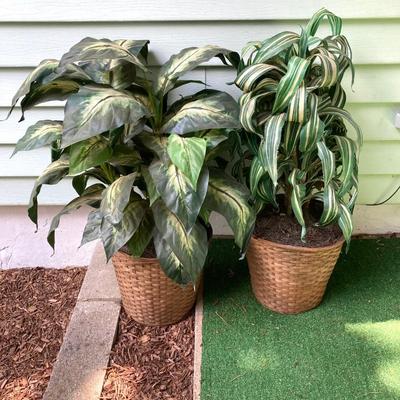 LOT 63: Wooden Plant Holders and Faux Plants