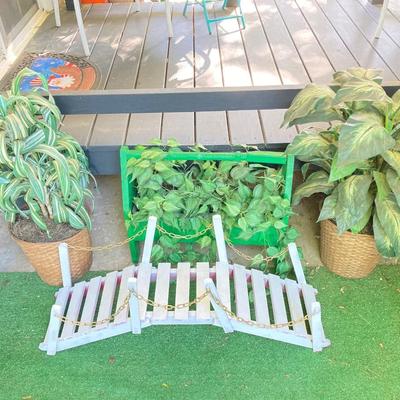 LOT 63: Wooden Plant Holders and Faux Plants