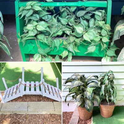 LOT 63: Wooden Plant Holders and Faux Plants