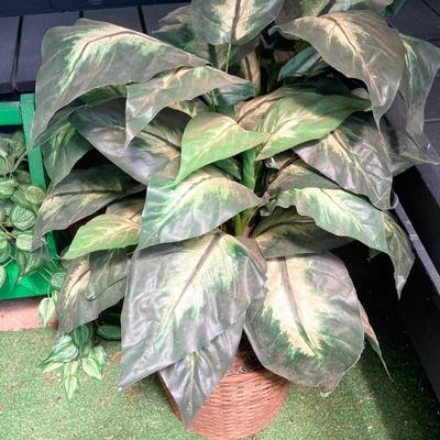 LOT 63: Wooden Plant Holders and Faux Plants