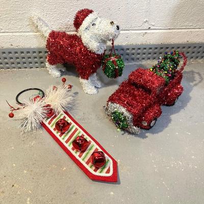 LOT 65: Large Christmas Collection - Mechanical / Musical Santa, Brass Candlestick Holders, Plush Animals, Signs and Much More