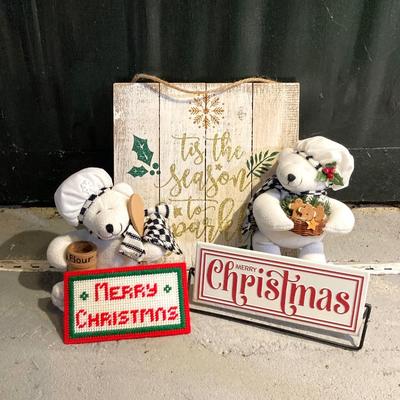 LOT 65: Large Christmas Collection - Mechanical / Musical Santa, Brass Candlestick Holders, Plush Animals, Signs and Much More