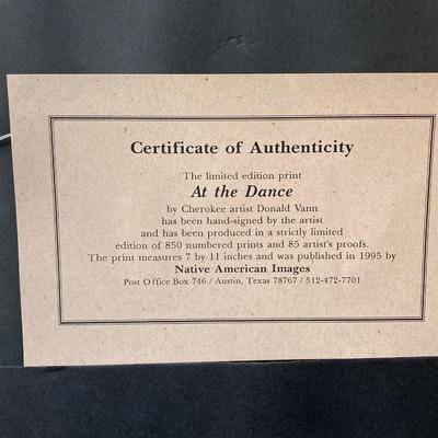 LOT 68: Work of Art “At the Dance” by Cherokee Artist Donald Vann with Certificate of Authenticity