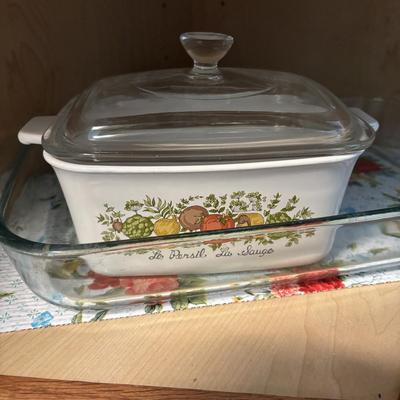 LOT 86: Kitchen Cabinet Cleanout: Corning Ware "Spice of Live", Pioneer Woman, Pyrex and More