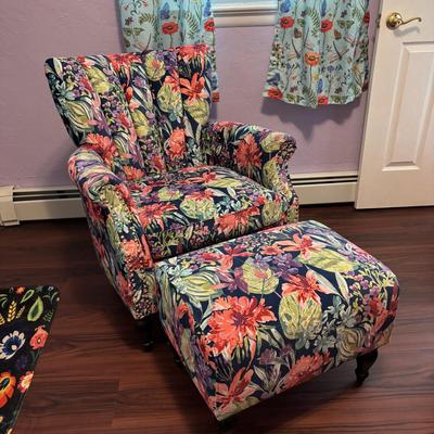 LOT 87: Brightly Colored Haining Sejie Furniture Co. Accent Chair w/Matching Ottoman