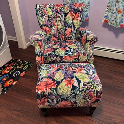 LOT 87: Brightly Colored Haining Sejie Furniture Co. Accent Chair w/Matching Ottoman
