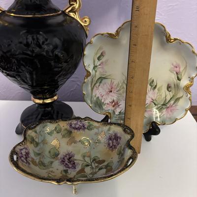 LOT 88 Vintage Hand Painted Nippon Footed Bowl, Floral Haviland, France Plate & Hand Decorated, Made in Italy Vase