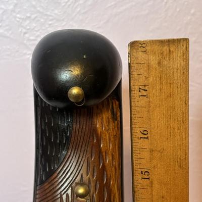 LOT 90: Vintage Carved Wooden Tribal Statue w/Metal Accents, Hand Made in Kenya Wall Art/Trivet along with 2 Black Onyx Statues