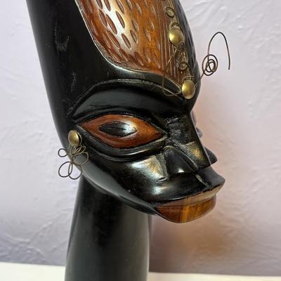 LOT 90: Vintage Carved Wooden Tribal Statue w/Metal Accents, Hand Made in Kenya Wall Art/Trivet along with 2 Black Onyx Statues