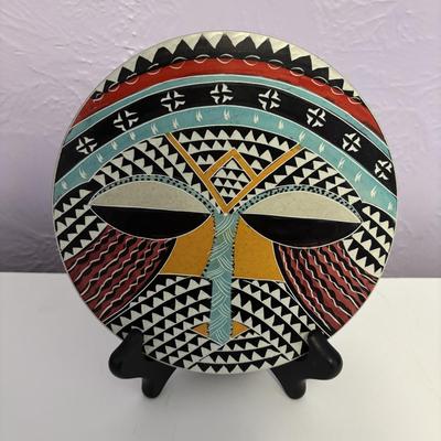 LOT 90: Vintage Carved Wooden Tribal Statue w/Metal Accents, Hand Made in Kenya Wall Art/Trivet along with 2 Black Onyx Statues