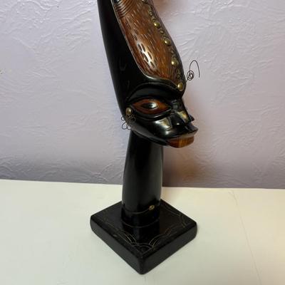 LOT 90: Vintage Carved Wooden Tribal Statue w/Metal Accents, Hand Made in Kenya Wall Art/Trivet along with 2 Black Onyx Statues