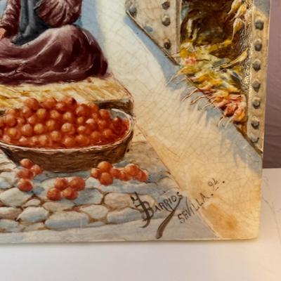 LOT 91: Painted Tile Signed Barrios Sevilla 94