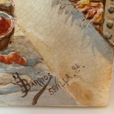 LOT 91: Painted Tile Signed Barrios Sevilla 94