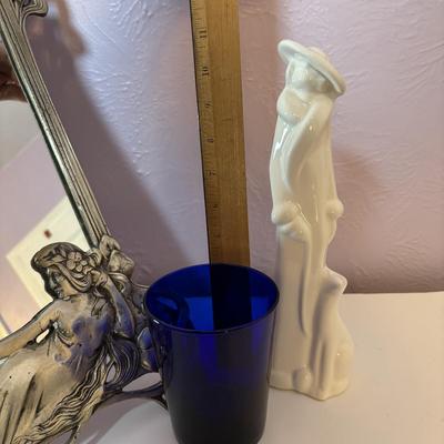 LOT 92: Art Nouveau Standing Mirror, Art Nouveau Handheld Mirror & More
