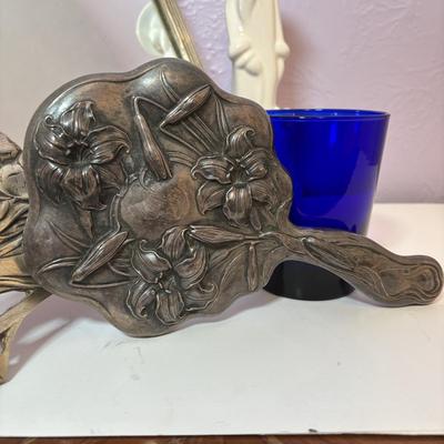 LOT 92: Art Nouveau Standing Mirror, Art Nouveau Handheld Mirror & More