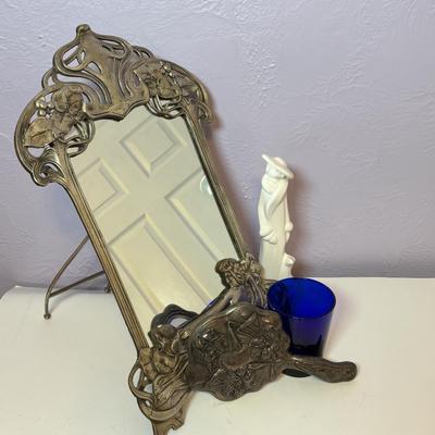 LOT 92: Art Nouveau Standing Mirror, Art Nouveau Handheld Mirror & More