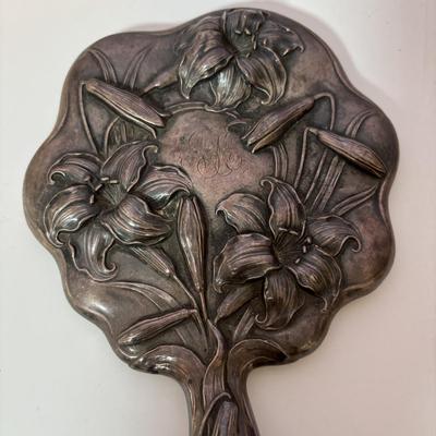 LOT 92: Art Nouveau Standing Mirror, Art Nouveau Handheld Mirror & More