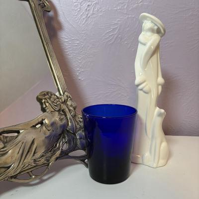 LOT 92: Art Nouveau Standing Mirror, Art Nouveau Handheld Mirror & More