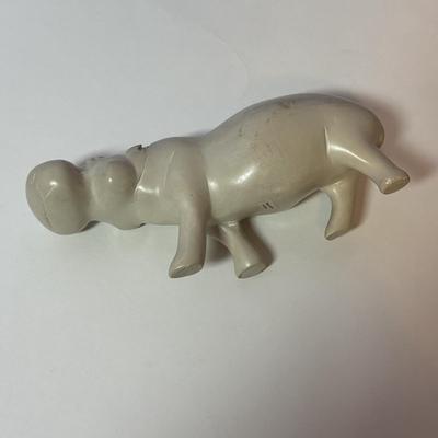 LOT 93: Lead Crystal Lucky Elephant Coin Bank, Hand Crafted Stone Hippopotamus & More