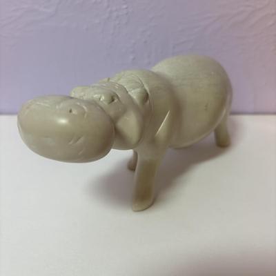 LOT 93: Lead Crystal Lucky Elephant Coin Bank, Hand Crafted Stone Hippopotamus & More