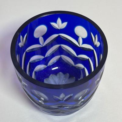 LOT 96: Vintage Cobalt Blue Cut to Clear Glass, Lead Crystal Heart, Frosted Dog Inkwells w/Cherub Mounted on Glass Base, Painted Frosted...