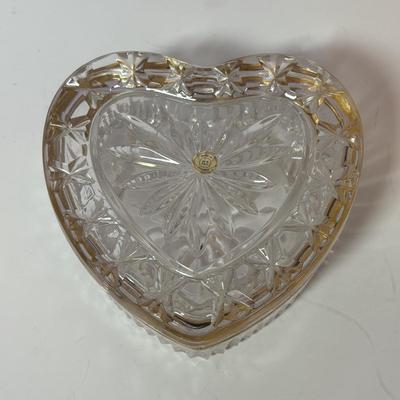 LOT 96: Vintage Cobalt Blue Cut to Clear Glass, Lead Crystal Heart, Frosted Dog Inkwells w/Cherub Mounted on Glass Base, Painted Frosted...