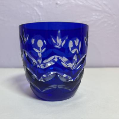 LOT 96: Vintage Cobalt Blue Cut to Clear Glass, Lead Crystal Heart, Frosted Dog Inkwells w/Cherub Mounted on Glass Base, Painted Frosted...