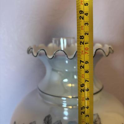 LOT 98: Brass Table Lamp w/Blue Floral Shade and Marble Accent Base