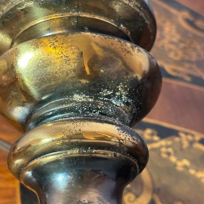 LOT 98: Brass Table Lamp w/Blue Floral Shade and Marble Accent Base