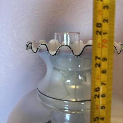 LOT 98: Brass Table Lamp w/Blue Floral Shade and Marble Accent Base