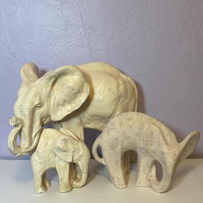 LOT 100: Vintage Chalkware Mother Elephant w/Baby along with a Ceramic Elephant