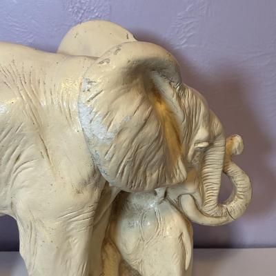 LOT 100: Vintage Chalkware Mother Elephant w/Baby along with a Ceramic Elephant