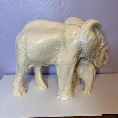 LOT 100: Vintage Chalkware Mother Elephant w/Baby along with a Ceramic Elephant