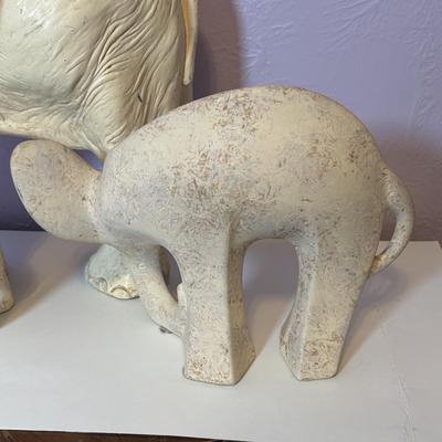 LOT 100: Vintage Chalkware Mother Elephant w/Baby along with a Ceramic Elephant