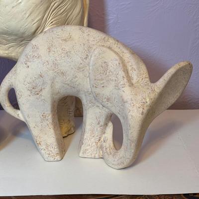 LOT 100: Vintage Chalkware Mother Elephant w/Baby along with a Ceramic Elephant