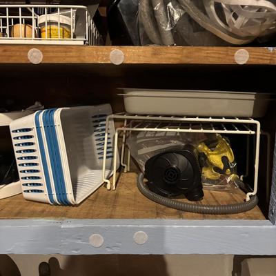 LOT 105: Garage Spare Parts & More Cabinet Cleanout (Cans on top shelf are empty)